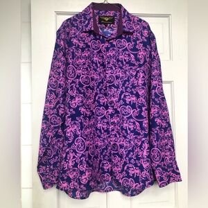 Premier Men's Purple Paisley Long Sleeve Shirt Size X-LARGE